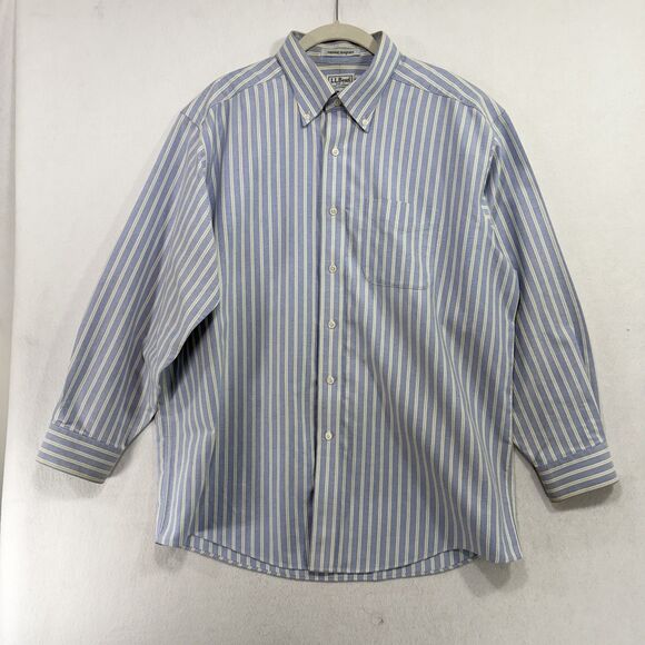 Vtg LL Bean Shirt Men XL Blue Striped Button Down Cotton Wrinkle Resistant - Picture 1 of 10